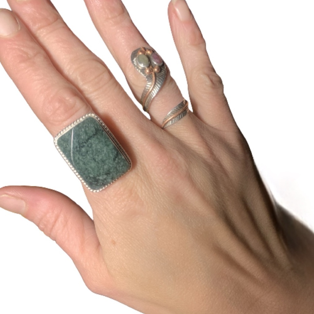 Jade Stone Italian 925 Sterling Silver Made in Guatemala Size 8 Limited Edition